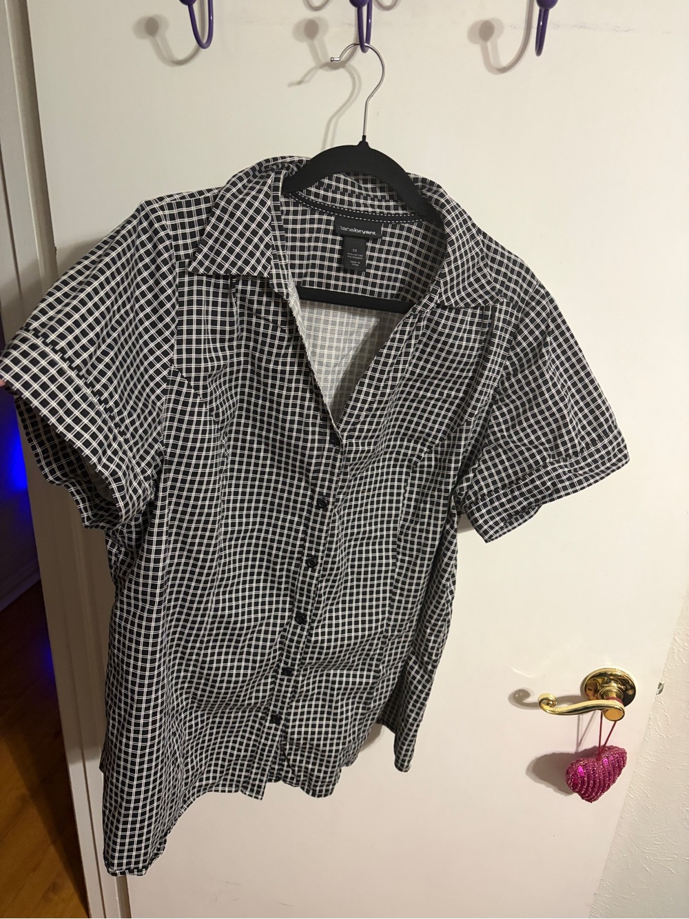 💜 22 Lane Bryant Black and White Grid Button-Down Shirt